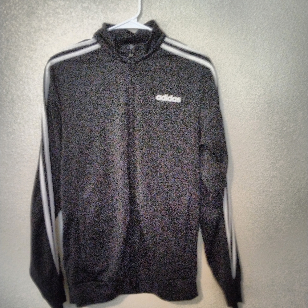 Adidas Men's Black  zip up sweatshirt with White Stripes on arms - Picture 2 of 7